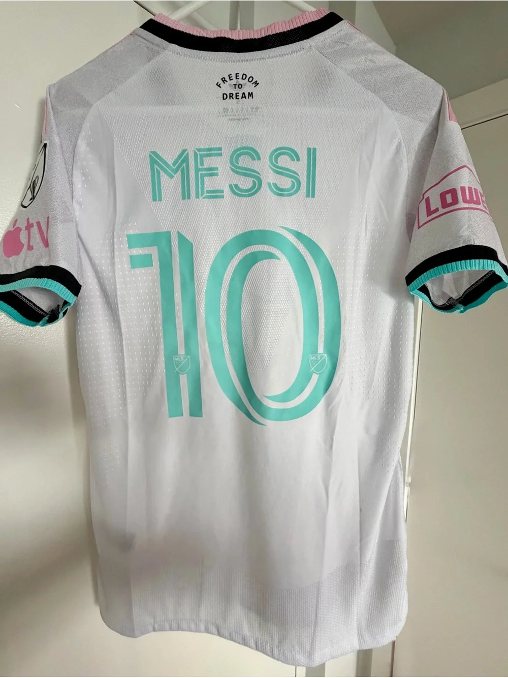Messi adidas White Jersey with Pink & Teal Accents